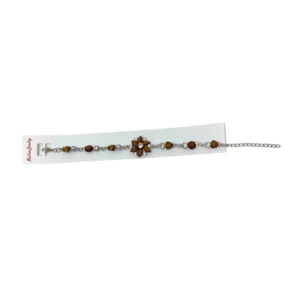 Charming Charlie Bracelet - Silver Plated Chain - Heart Shaped Faux Topaz Stones - Picture 3 of 6